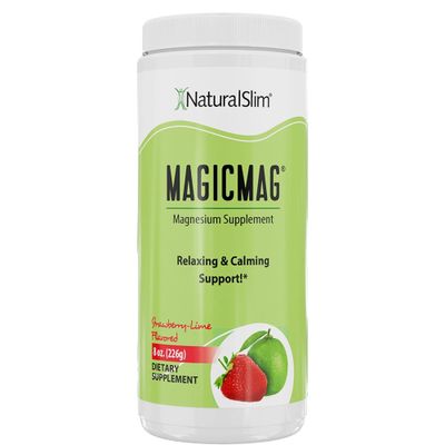 NaturalSlim Magicmag Pure Magnesium Citrate Powder - Stress, Constipation, Muscle, Heart Health, and Sleep Support | Natural Strawberry &amp; Lime Flavored Magnesium Supplement - 8oz Drink Mix (Solo)