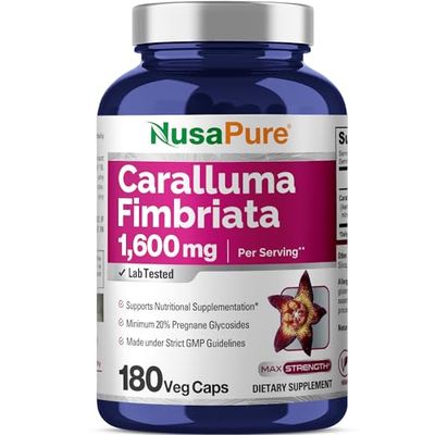 NusaPure Caralluma Fimbriata 1600mg - 180 Veggie Capsules (Non-GMO, Vegan)