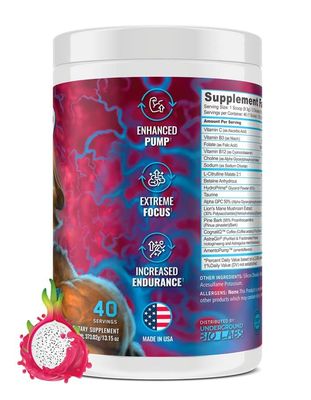 Underground Bio Labs Panda Supps Pump, Pre-Workout, No-Clump Formula w/10G L-Citrulline Malate, Alpha GPC, Lions Mane,CognatiQ,VasoDrive-AP 40 Scoops (Rainbow Dragonfruit)