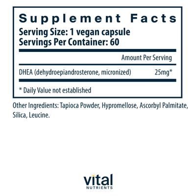 Vital Nutrients DHEA 25mg | Vegan Micronized DHEA Supplement for Women & Men | Supports Hormone Balance | Supports Healthy Metabolism of Sugar & Minerals | Gluten, Dairy, Soy Free | 60 Capsules