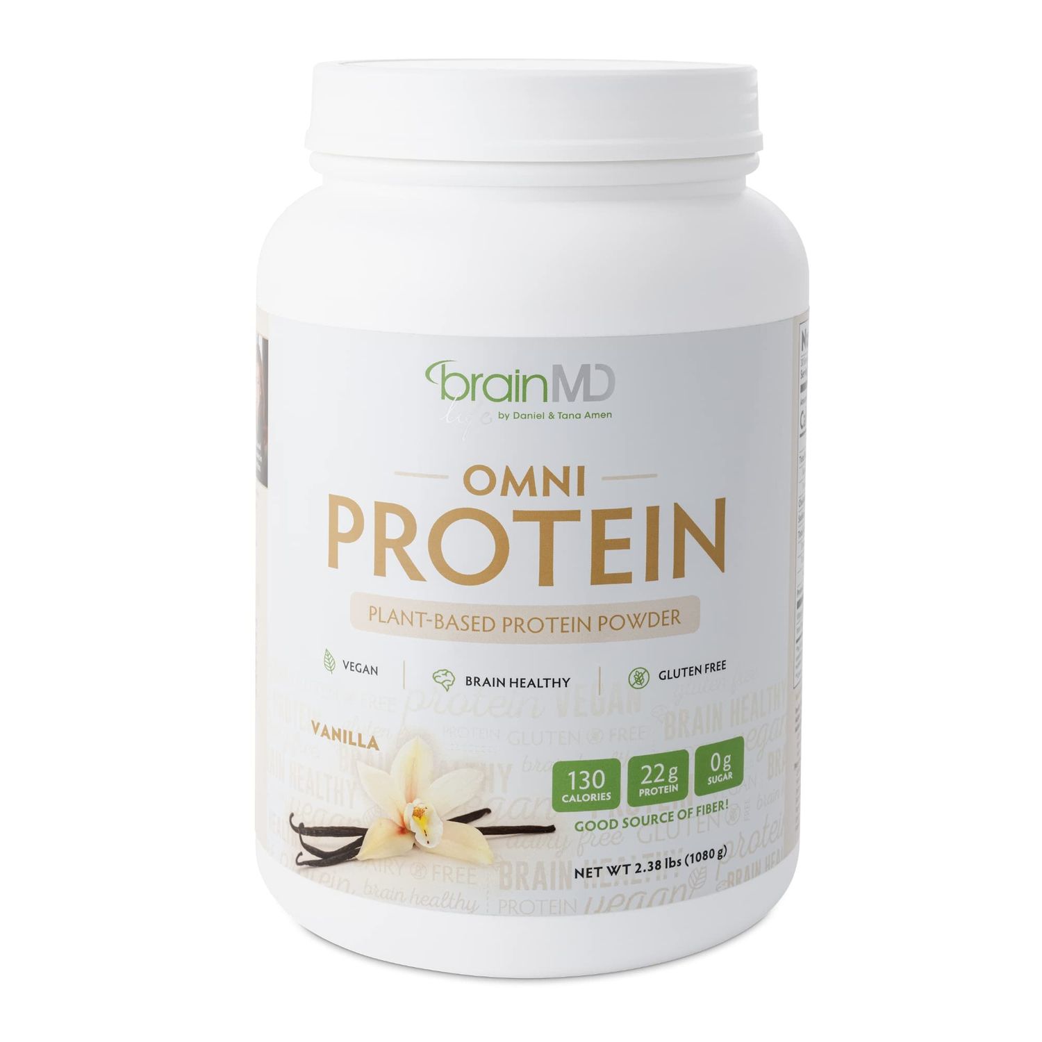 BRAINMD Dr Amen Omni Protein Vanilla - 2.38 lbs - Plant-Based Protein Powder - Promotes Energy &amp; Exercise Recovery - Vegan, Vegetarian, Sugar Free, Gluten Free - 30 Servings