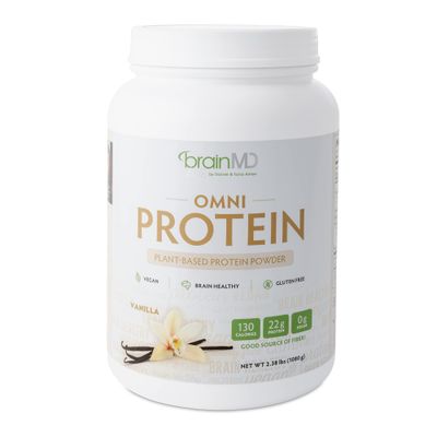 BRAINMD Dr Amen Omni Protein Vanilla - 2.38 lbs - Plant-Based Protein Powder - Promotes Energy &amp; Exercise Recovery - Vegan, Vegetarian, Sugar Free, Gluten Free - 30 Servings