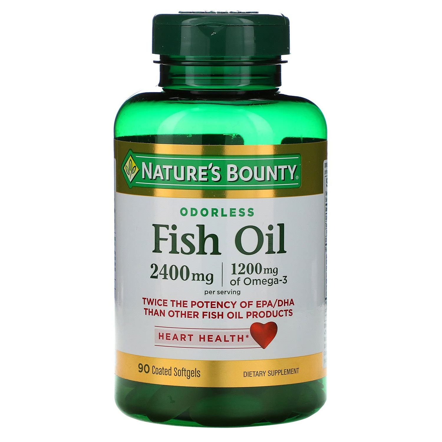Nature&#39;s Bounty Fish Oil, Supports Heart Health, 2400mg, Coated Softgels, 90 Ct.