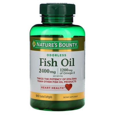 Nature&#39;s Bounty Fish Oil, Supports Heart Health, 2400mg, Coated Softgels, 90 Ct.