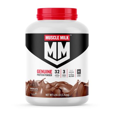 Muscle Milk Genuine Protein Powder, Chocolate, 4.94 Pound, 32 Servings, 32g Protein, 2g Sugar, Calcium, Vitamins A, C &amp; D, NSF Certified for Sport, Energizing Snack, Packaging May Vary