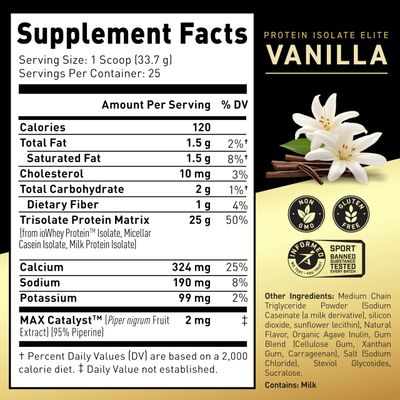 Kaged Protein Powder Elite: 100% Isolate Blend Whey, Casein, and Milk Protein Blend for Recovery and Muscle Building | Vanilla | 2lbs