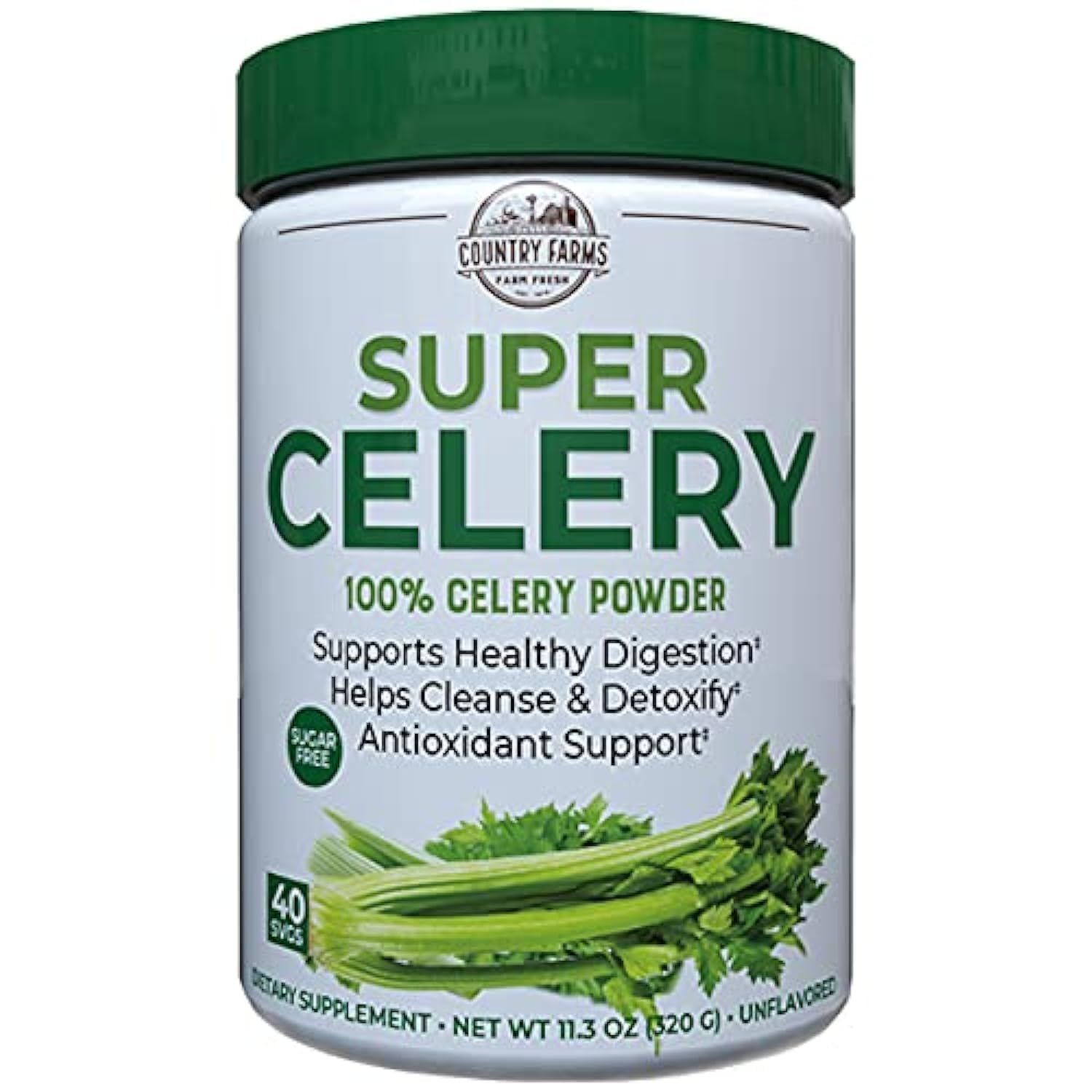 COUNTRY FARMS Super Celery Powder, 100% Celery Powder, Supports Healthy Digestion, Helps Cleanse &amp; Detoxify, Antioxidant Support, 40 Servings, 11.3 Ounce (Pack of 1)