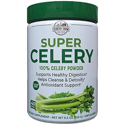 COUNTRY FARMS Super Celery Powder, 100% Celery Powder, Supports Healthy Digestion, Helps Cleanse &amp; Detoxify, Antioxidant Support, 40 Servings, 11.3 Ounce (Pack of 1)