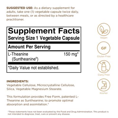 Solgar L-Theanine 150 mg - 60 Vegetable Capsules - Promotes Relaxation - Non-GMO, Vegan, Kosher &amp; Gluten Free - 60 Servings