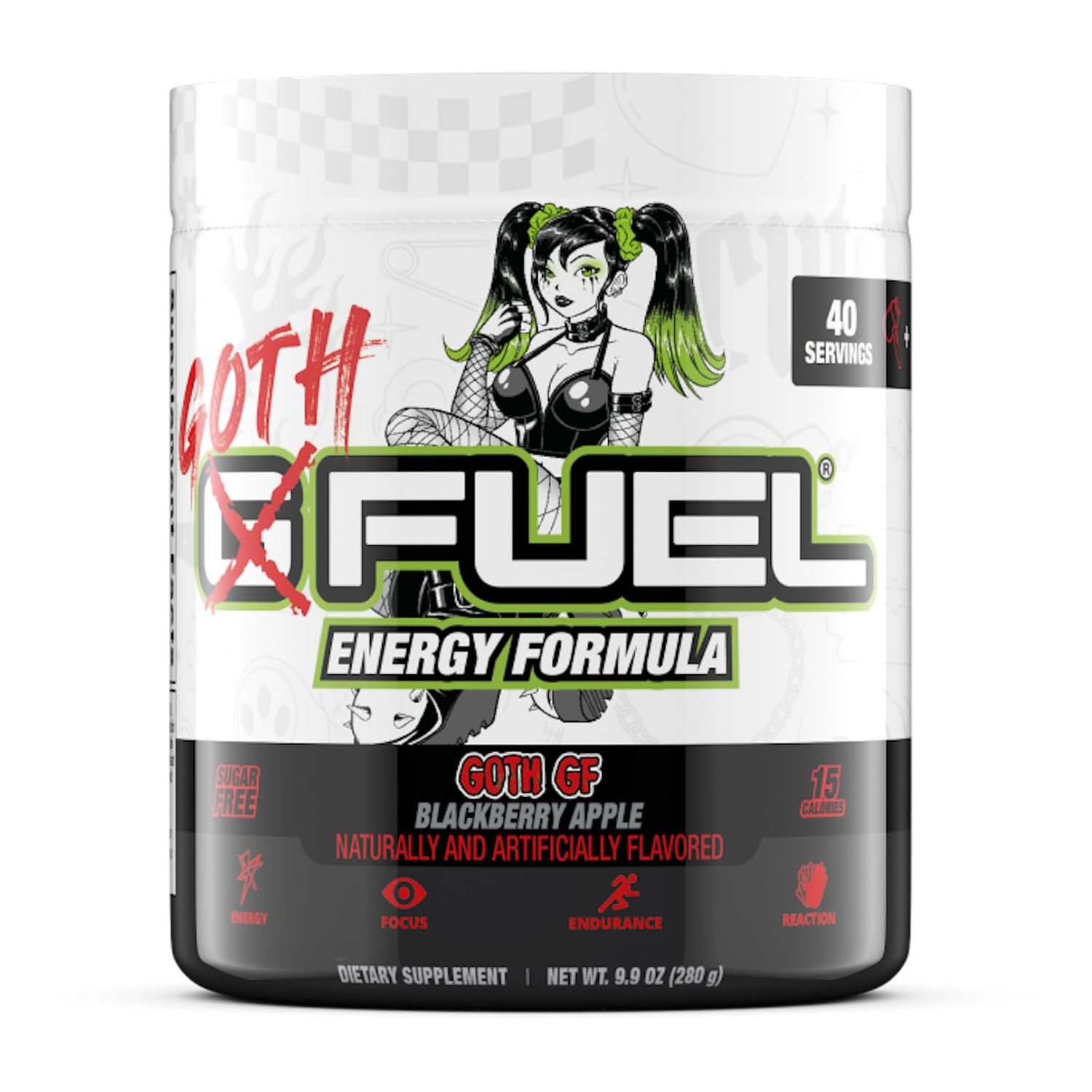 G Fuel Goth GF Energy Drink Powder, Pre Workout Caffeine Powder, Energy Powder Drink Mix for Gaming, Sugar Free Focus Amino, Vitamin + Antioxidants, 9.9oz (BlackBerry Apple, 40 Servings)