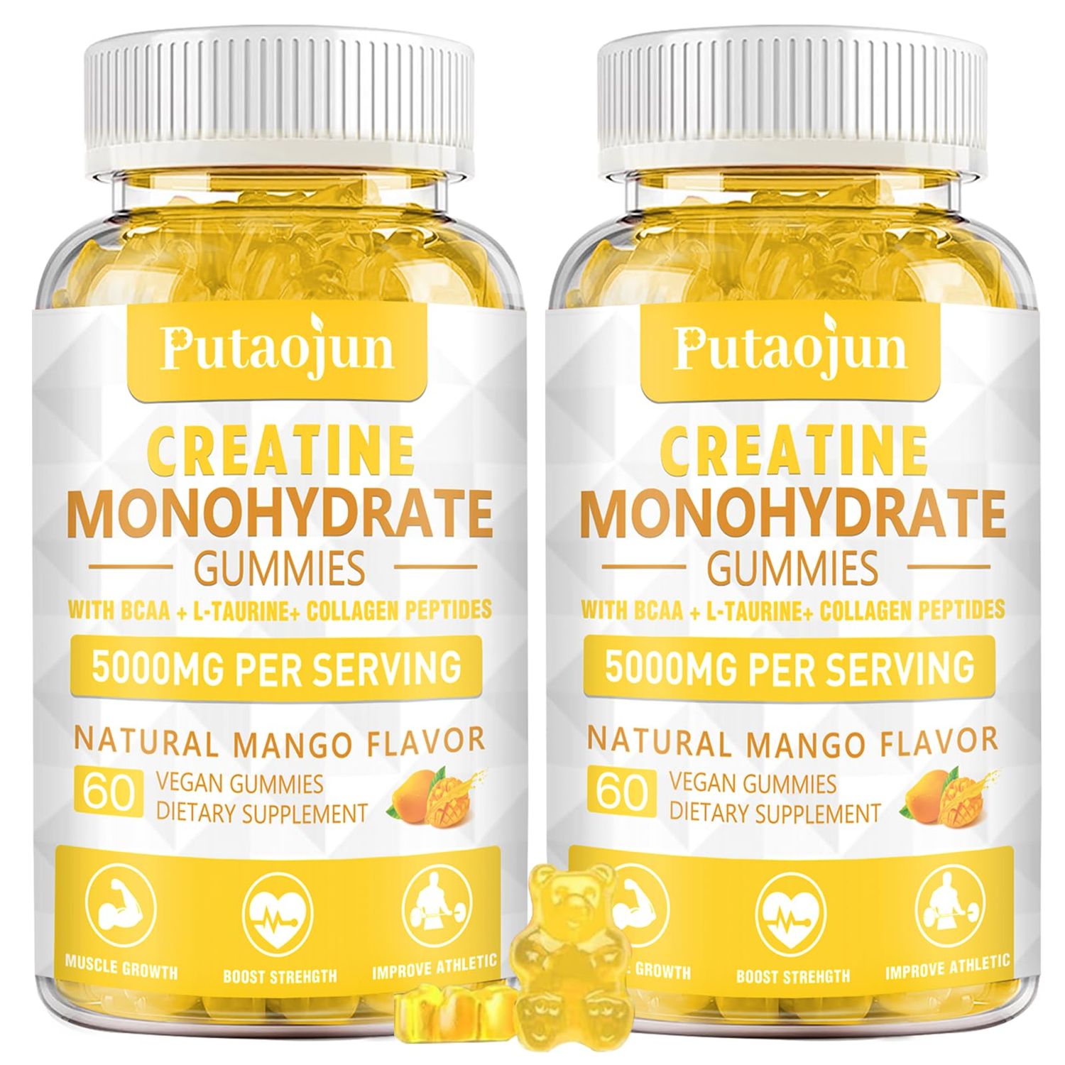 Putaojun Creatine monohydrate with Vitamin D3 &amp; B12 | Hydrolyzed Collagen &amp; Creatine Gummies Sugar Free for Muscle Strength &amp; Increase Strength | Workout Supplement for Men &amp; Women | 120 Count