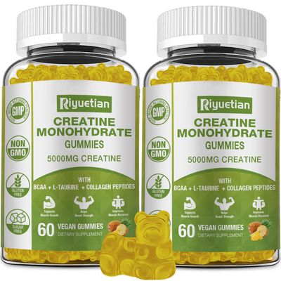 Riyuetian 2 Pack Creatine Monohydrate for Men &amp; Women - Muscle Growth, Recovery, Strength &amp; Energy - Vegan, Gluten-Free, Sugar-Free Creatine Monohydrate - 120 Count