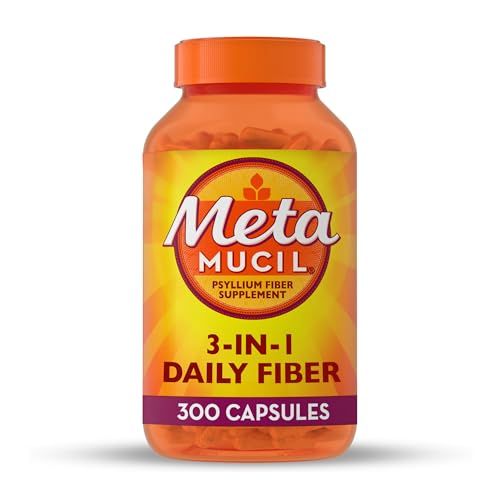 Metamucil 3-in-1 Fiber Capsules, Daily Psyllium Husk Fiber Supplement, Fiber Capsules for Digestive Health, Plant-Based Psyllium Husk Fiber Capsules, #1 Doctor Recommended Fiber Brand, 300ct Capsules