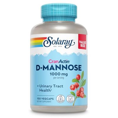Solaray D-Mannose 1000mg with CranActin Cranberry Supplement 400mg, Urinary Tract Health &amp; Bladder Support Capsules with Vitamin C, Vegan, 60 Day Guarantee, 75 Servings, 150 VegCaps