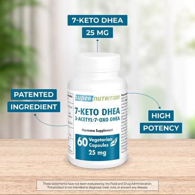 Supersmart - 7-Keto DHEA 25mg (Patented Ingredient) - Advanced DHEA Metabolite Supplement | Clean Label | Non-GMO &amp; Gluten Free - 60 Vegetarian Capsules