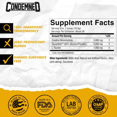 CONDEMNED Labz Locked Down | Creatine Performance Complex | Creatine Monohydrate, Glycerol, Taurine | Enhanced Hydration, Energy &amp; Stamina | 30 Servings (Lemon Lime)