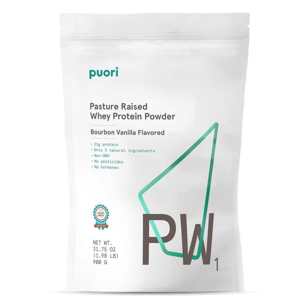 Puori Whey Protein Powder - Bourbon Vanilla - PW1 Pasture Raised, Grass-Fed &amp; Non-GMO - 100% Natural and Pure for Muscle Growth - 21g Protein 1.98lbs - Gluten-Free