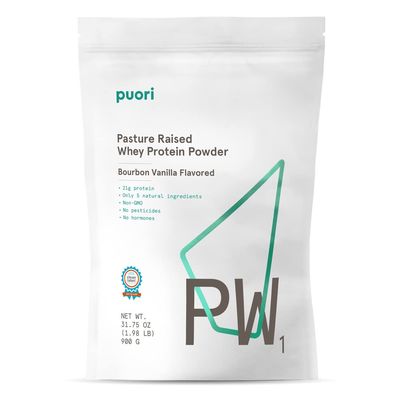 Puori Whey Protein Powder - Bourbon Vanilla - PW1 Pasture Raised, Grass-Fed &amp; Non-GMO - 100% Natural and Pure for Muscle Growth - 21g Protein 1.98lbs - Gluten-Free