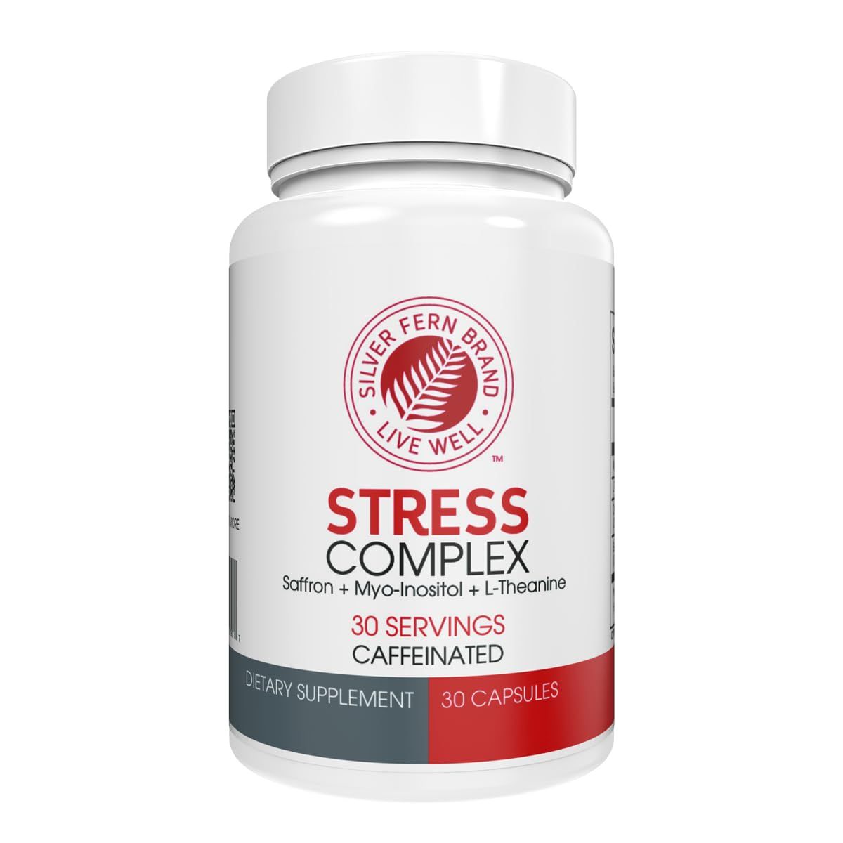 Silver Fern Stress Complex Supplement - with Caffeine - Sleep, Worry, Mood &amp; More - with Saffron Supplements, L-Theanine Supplement, and Myo-inositol - Natural Stress Relief Supplement - 30 Servings