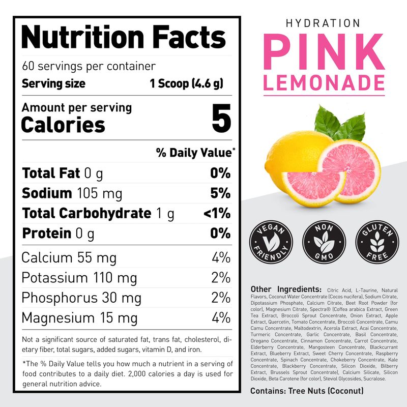 Kaged Electrolyte Hydration Powder | Hydracharge Pink Lemonade | Sports Drink for Men and Women | Pre, Post, Intra Workout Supplement | 60 Servings