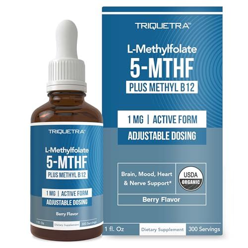 Organic Methyl Folate 1000 mcg + Methyl B12 Cofactor (300 Servings) - Metabolically Active 5-MTHF Form, Organic Berry Flavor, Liquid Sublingual Form - Mood, Cognition, Methylation, Pregnancy (1oz)