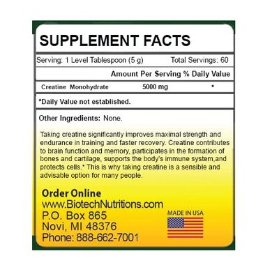 Biotech Nutritions Creatine 60 Dietary Supplement, 300 Gram