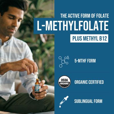 Organic Methyl Folate 1000 mcg + Methyl B12 Cofactor (300 Servings) - Metabolically Active 5-MTHF Form, Organic Berry Flavor, Liquid Sublingual Form - Mood, Cognition, Methylation, Pregnancy (1oz)