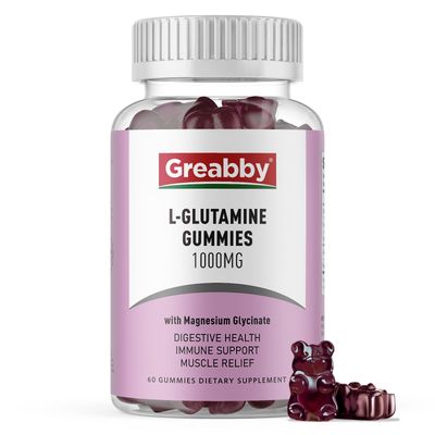 GREABBY L Glutamine 1000mg Gummies - Muscle Relief &amp; Immune Support, Amino Acid Supplement with Magnesium Glycinate, Vegan &amp; Non-GMO, Gluten Free (60 Count)