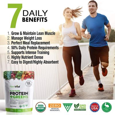 Plantvital Unflavored Organic Vegan Protein Powder - 18 Superfoods, Veggies and Probiotics - Organic Plant-Based Protein Powder - All BCAAs, Gluten Free - 16oz -1 Pouch