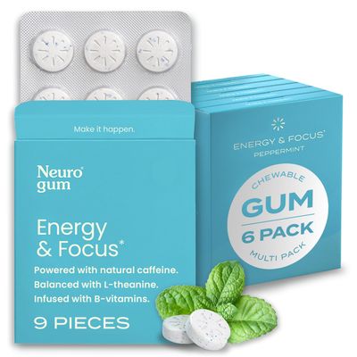 NeuroGum Energy Caffeine Gum (54 Pieces) - Sugar Free with L-theanine + Caffeine + Vitamin B12 &amp; B6 - Nootropic Energy &amp; Focus Supplement for Women &amp; Men - Peppermint Flavor (Packaging May Vary)