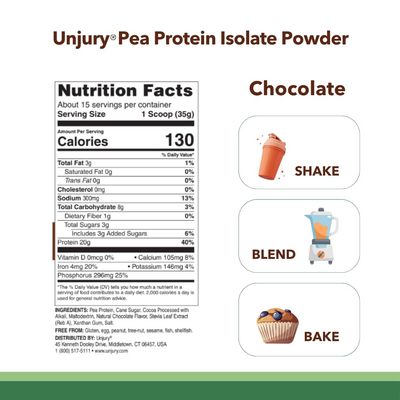 Unjury Planted Vegan Protein Powder | 20g Chocolate Pea Protein Powder | Low Sugar Plant Protein Powder | Gluten and Dairy Free | Non-GMO | 20 Servings