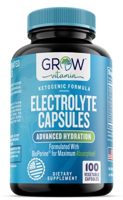 grow vitamin Electrolyte Capsules - Sugar-Free Electrolyte Tablets for Energy, Endurance &amp; Hydration. Keto-Friendly Salt Pills, No Maltodextrin. Perfect for Fitness &amp; Daily Hydration - 100 Caps