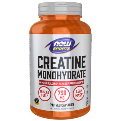 NOW Foods Sports Nutrition, Creatine Monohydrate 750 mg, Mass Building*/Energy Production*, 240 Veg Capsules