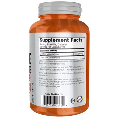 NOW Foods Sports Nutrition, Creatine Monohydrate 750 mg, Mass Building*/Energy Production*, 240 Veg Capsules