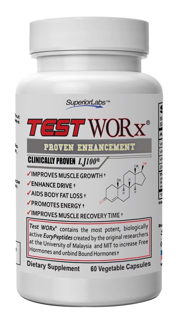Superior Labs - Test Worx Natural Testosterone Booster Supplement - Clinically Proven LJ100 and 8 Other Powerful Ingredients for Drive, Stamina, Endurance &amp; Strength