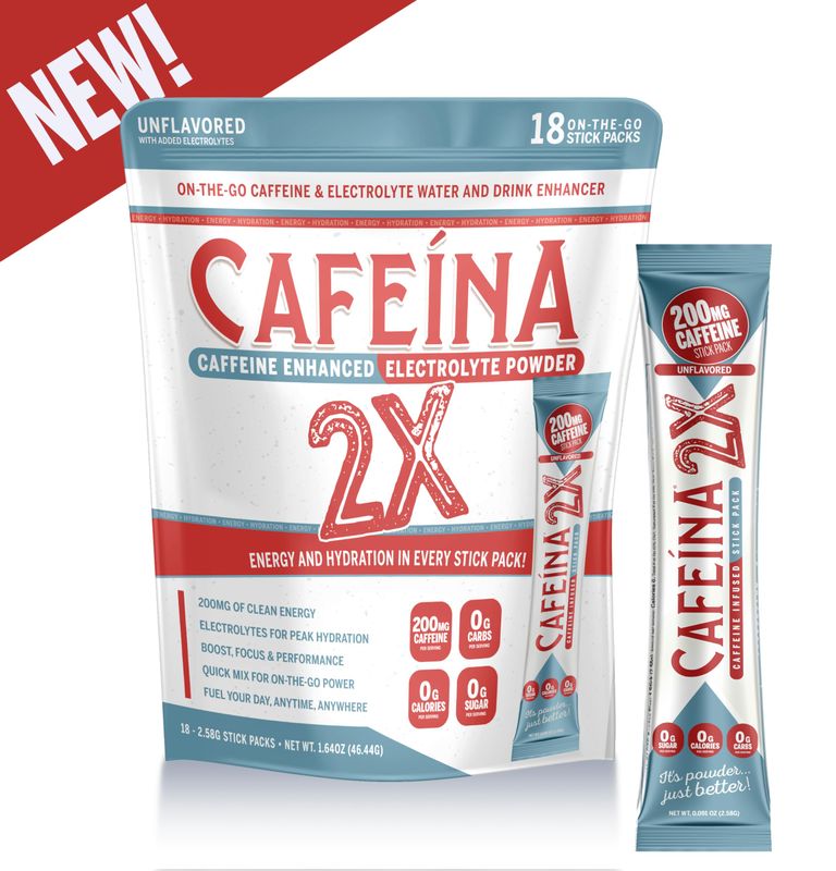 Cafeina 2X - 200mg Caffeine and Electrolyte Infused Powder Stick Packs (18 Count)