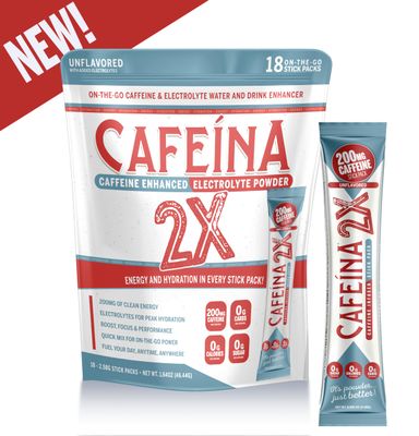 Cafeina 2X - 200mg Caffeine and Electrolyte Infused Powder Stick Packs (18 Count)