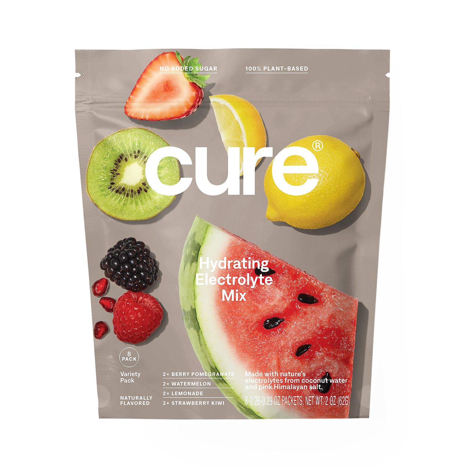 Cure Hydration | Plant-Based Electrolyte Drink Mix | No Added Sugar | Dehydration Relief Powder Made with Coconut Water | Non-GMO | Vegan | 8 Servings - Variety Pack