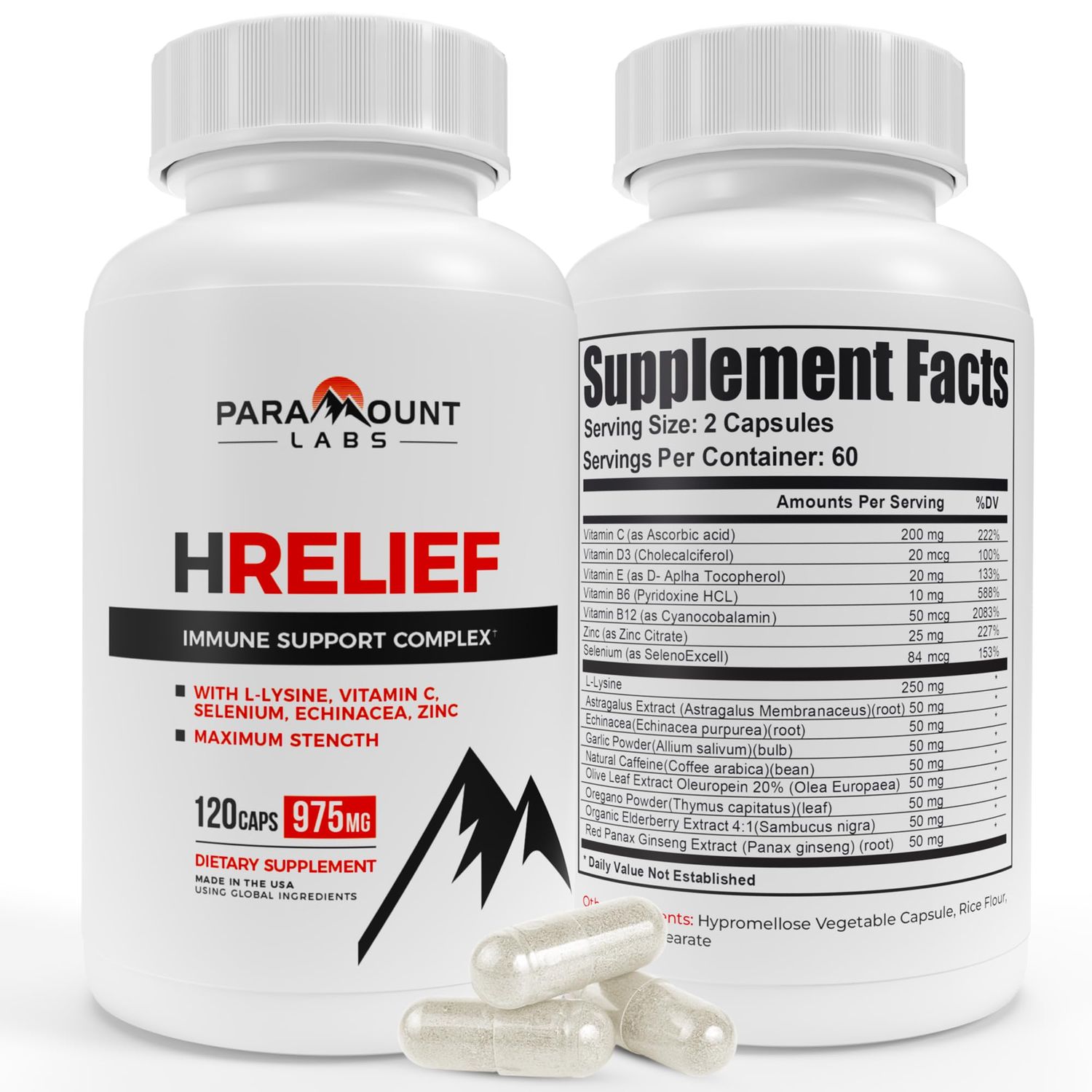 Immune Support Supplement HRelief Treatment - Lysine Supplement and Health Support for Adults - Outbreak Control with Super Lysine Capsules - Super Lysine Immune Support , Zinc, VIT C - 120 ct