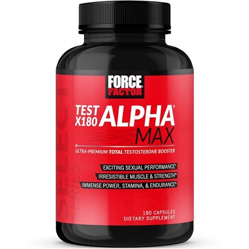 FORCE FACTOR Test X180 Alpha Max Total Testosterone and Nitric Oxide Booster for Men with Fenugreek Seed and Tribulus to Increase Blood Flow and Improve Male Athletic Performance, 180 Capsules