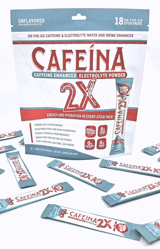 Cafeina 2X - 200mg Caffeine and Electrolyte Infused Powder Stick Packs (18 Count)