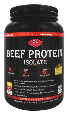 Olympian Labs Beef Protein Isolate Powder, 24g Protein, BST Free, 2 Grams BCAA&#39;s, Muscle Building Amino Acids, 1 Pound, Flavored with Real Chocolate