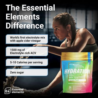 Essential Elements Hydration Packets - Electrolytes Powder Packets Sugar Free - 24 Stick Packs of Electrolytes Powder No Sugar - Electrolyte Water Drink Mix with ACV &amp; Vitamin C - Variety Pack