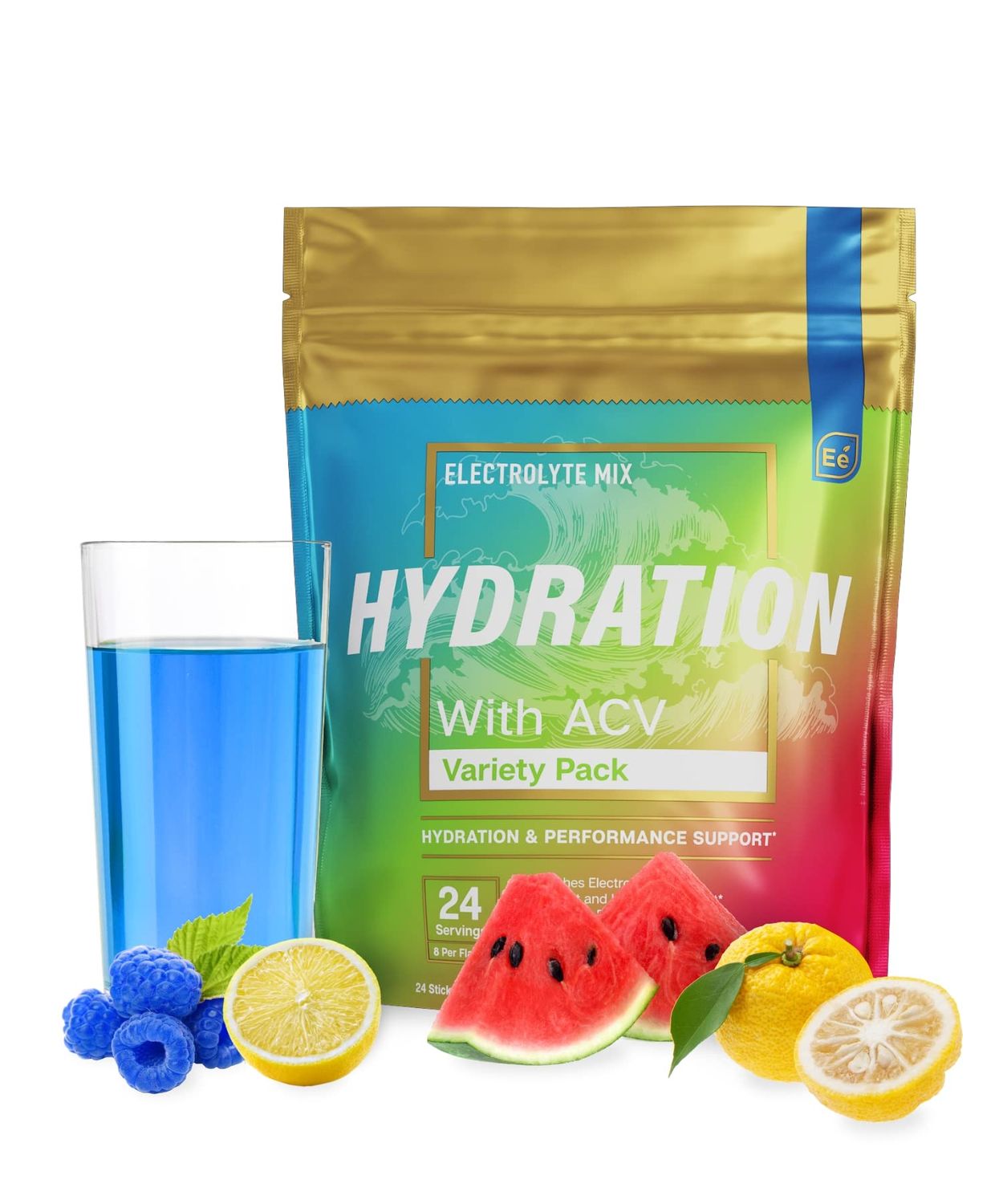 Essential Elements Hydration Packets - Electrolytes Powder Packets Sugar Free - 24 Stick Packs of Electrolytes Powder No Sugar - Electrolyte Water Drink Mix with ACV &amp; Vitamin C - Variety Pack