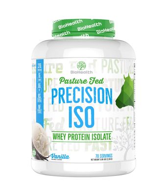 BioHealth Nutrition Precision ISO Vanilla (5lb) | 27g Premium Pasture Fed Whey Protein Isolate + Amino Acids | 70 Servings | Zero Sugar | GMO Free