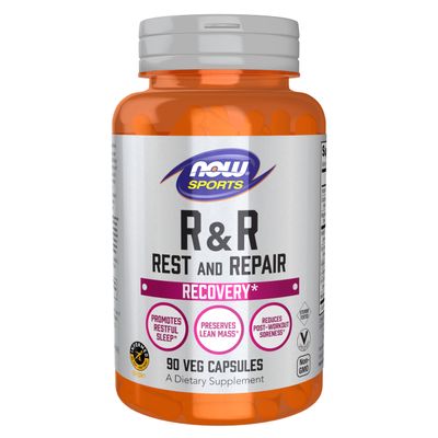NOW Foods Sports Nutrition, R&amp;R Rest and Repair, Recovery*, Promotes Restful Sleep*, Preserves Lean Mass, Reduces Post-Workout Soreness*, Vegan, NGMO, 90 Veg Capsules