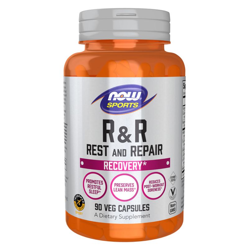 NOW Foods Sports Nutrition, R&amp;R Rest and Repair, Recovery*, Promotes Restful Sleep*, Preserves Lean Mass, Reduces Post-Workout Soreness*, Vegan, NGMO, 90 Veg Capsules