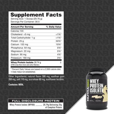 NutraBio Whey Protein Isolate Powder Supplement - 25g of Protein Per Scoop with Complete Amino Acid Profile - Soy and Gluten Free Protein Powder - Zero Fillers and Non-GMO - Alpine Vanilla - 2 Lbs