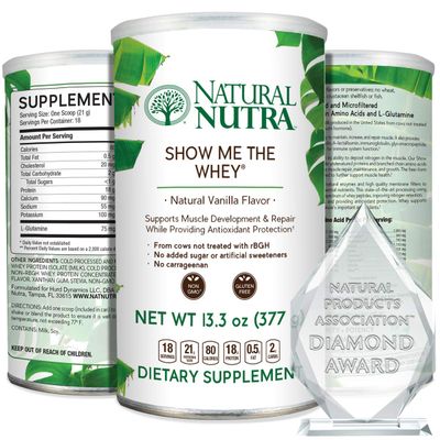 Natural Nutra Grass Fed Vanilla Show Me The Whey Protein Source Powder Enhance Digestion, Support Bones and Boost Immunity, Gluten Free, Sugar-Free, Non-GMO, 13.3oz