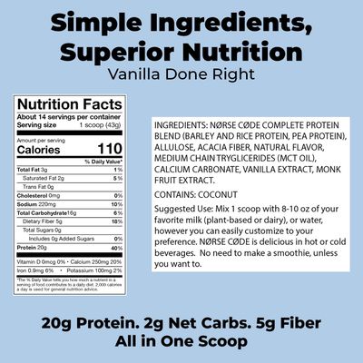 NRSE CDE Vanilla Protein Powder: 20g Plant-Based Protein - 1.33 lbs, 14 Servings